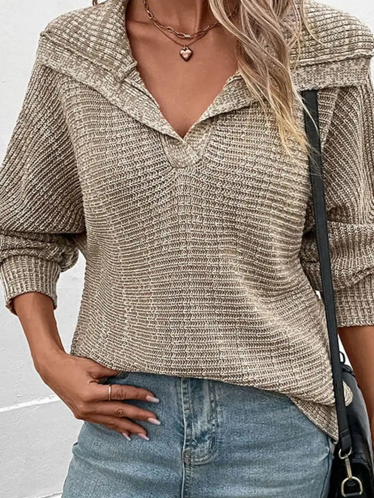 Heathered Horizontal-Ribbing Pullover Sweater
