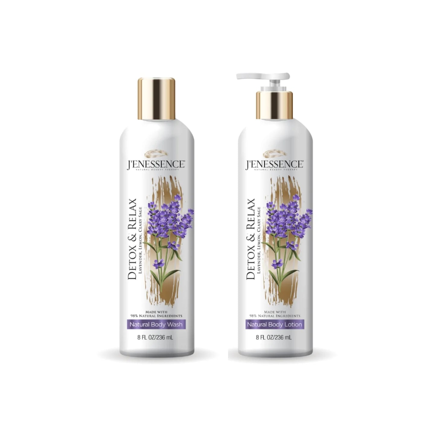 J'enessence Detox and Relax Natural Therapy Lavender Body Lotion and Wash Bundle Set