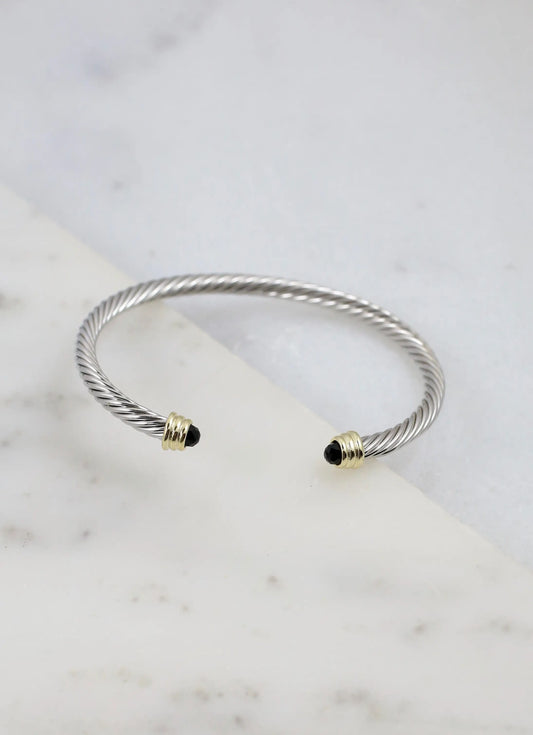 Lewis Cable Bracelet With Stone Ends Black