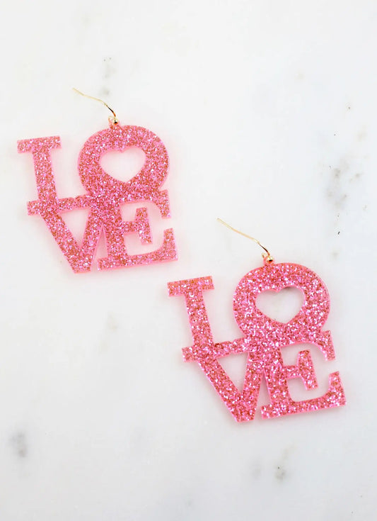Love Acrylic Earring Glitter Pink