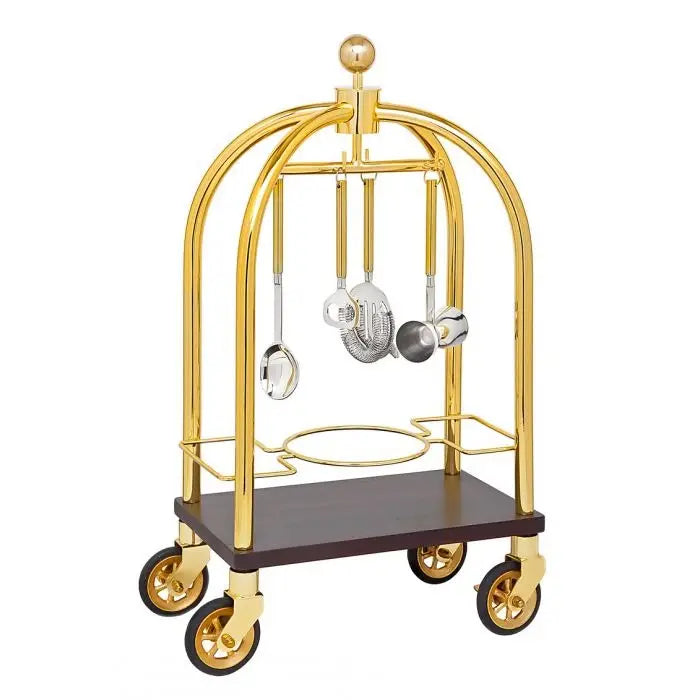 Luggage Cart Bar Set Gold with Glasses, Ice Bucket and Accessories