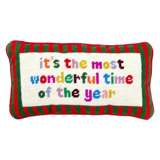 Most Wonderful Time of the Year Needlepoint Christmas Pillow