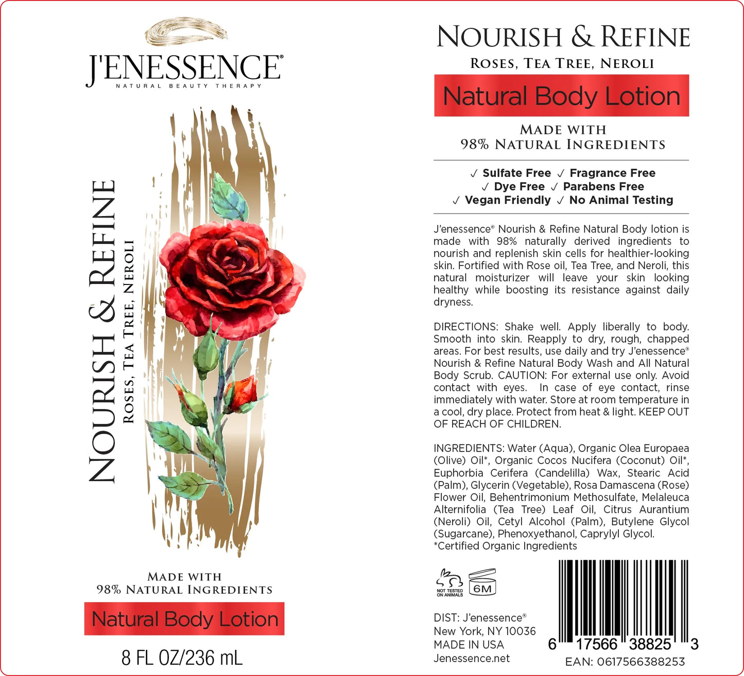 Nourish & Refine 98% Natural Therapeutic Body Lotion (Rose, Neroli, Tea Tree)