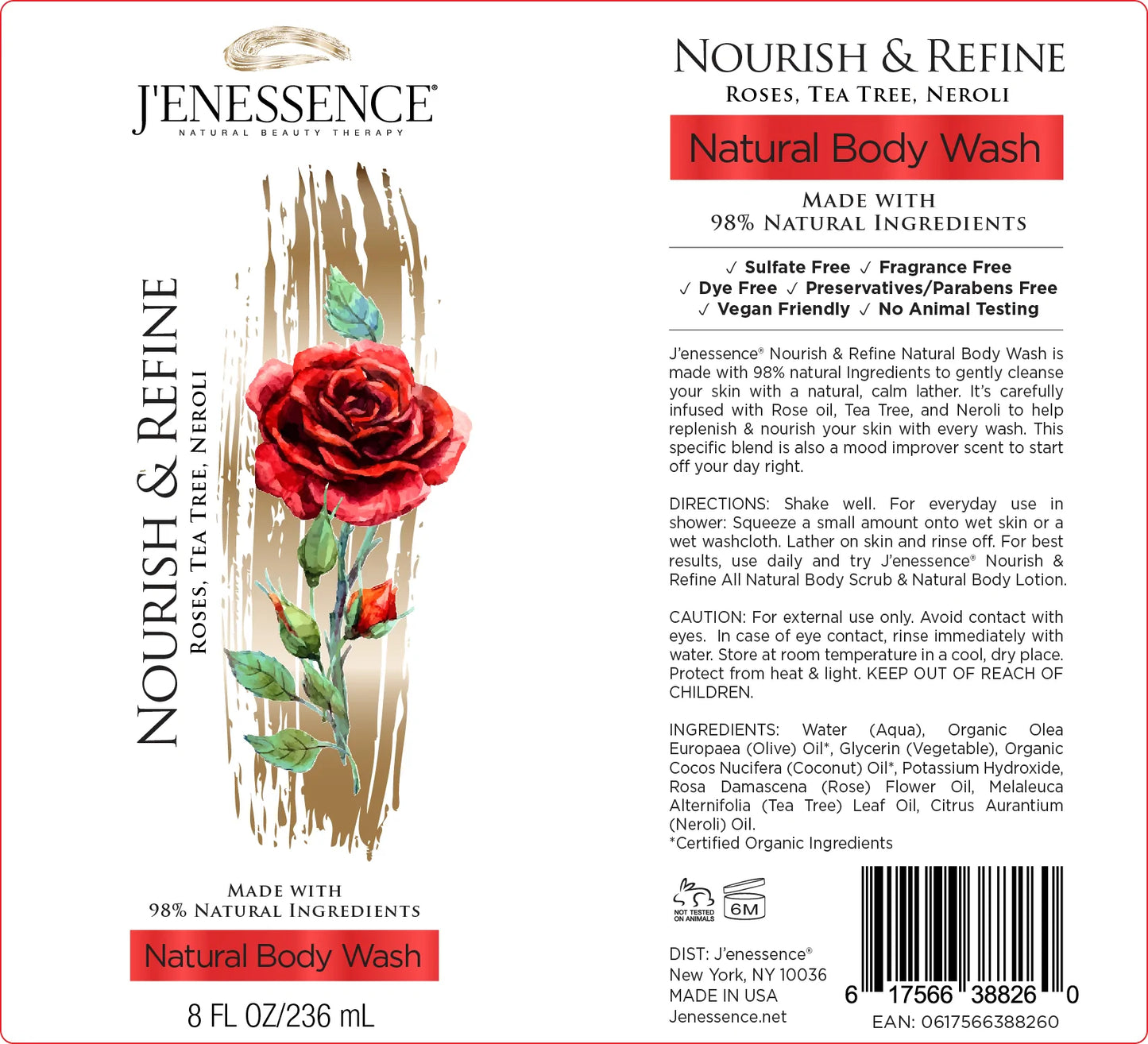 Nourish & Refine Natural Body Wash & Body Lotion Set (Rose, Neroli, Tea Tree)