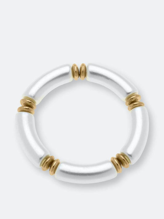 Lelani Disc Resin Stretch Bracelet in Ivory Pearl