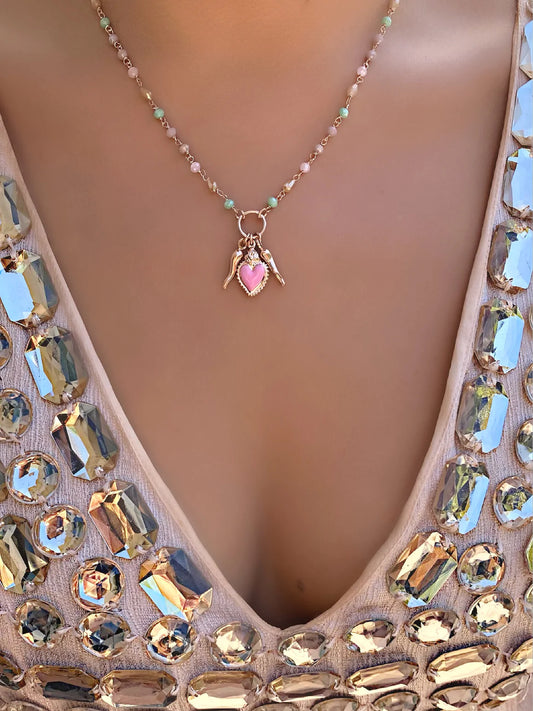 Ragazza Rose Gold Cornicello, Heart and Bead Necklace