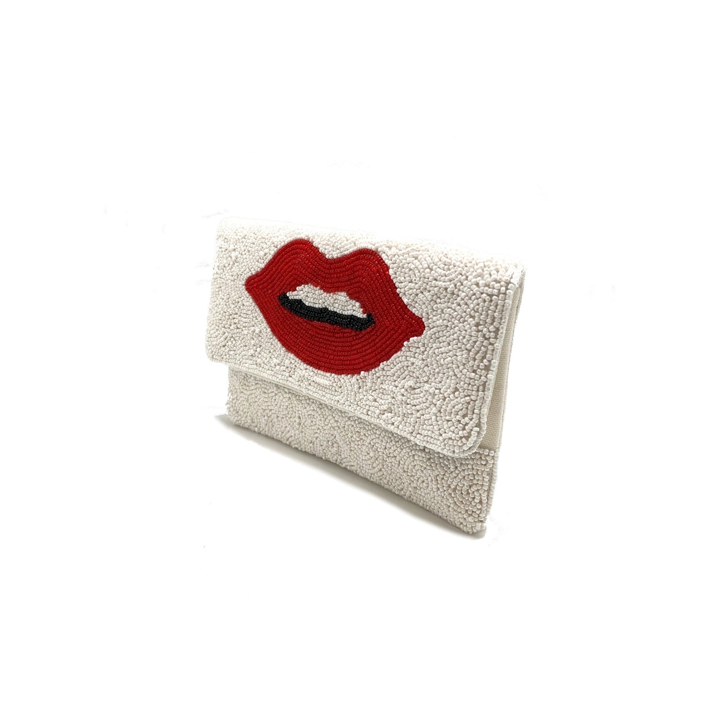 Red Lips Beaded Clutch Bag
