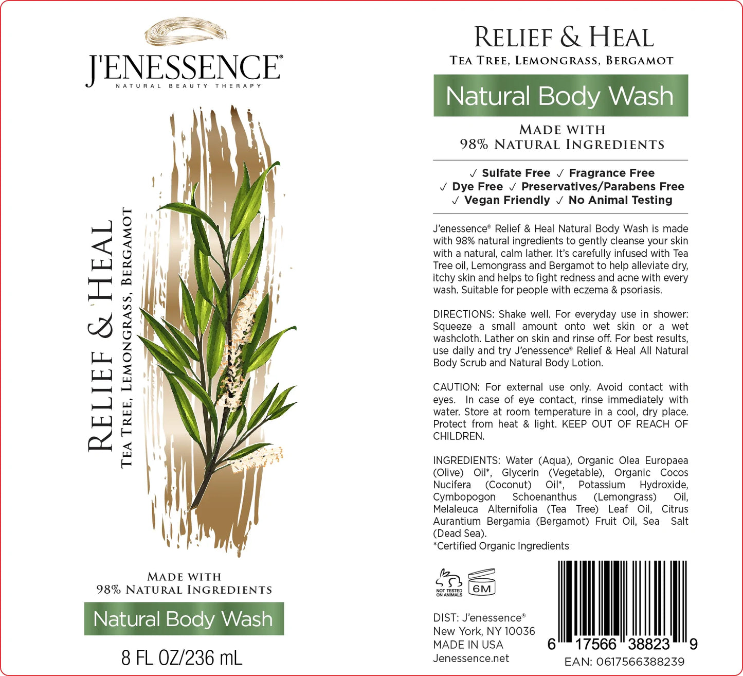 Relief & Heal Natural Therapeutic Body Wash & Body Lotion Set (Lemongrass, Tea Tree, Bergamot)