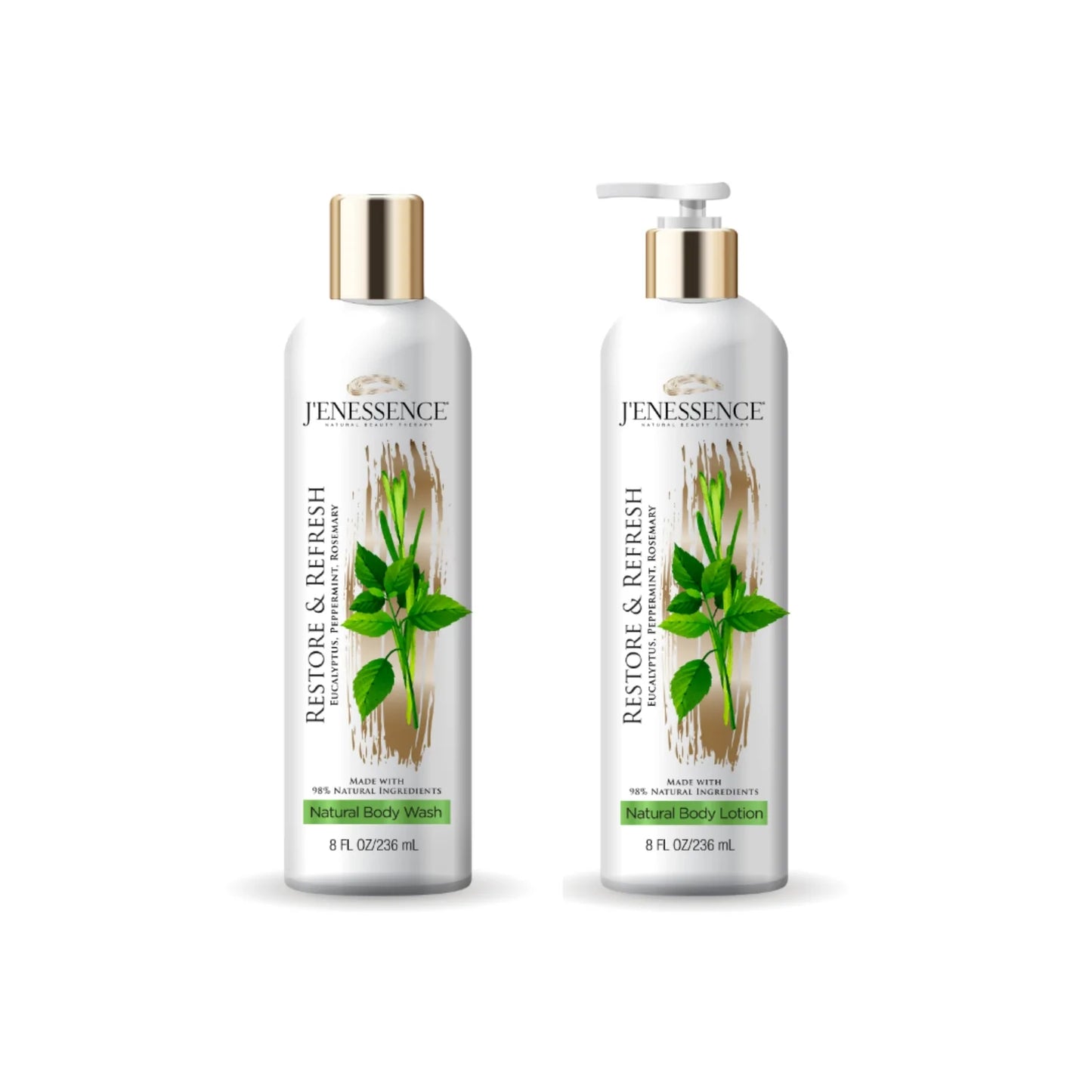 Restore & Refresh Natural Therapeutic Body Wash & Body Lotion Set (Mint, Eucalyptus, Rosemary)