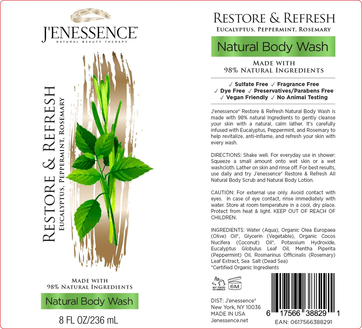 Restore & Refresh Natural Therapeutic Body Wash & Body Lotion Set (Mint, Eucalyptus, Rosemary)