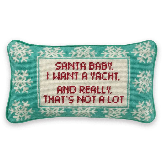 Santa I Want a Yacht Needlepoint Christmas Pillow
