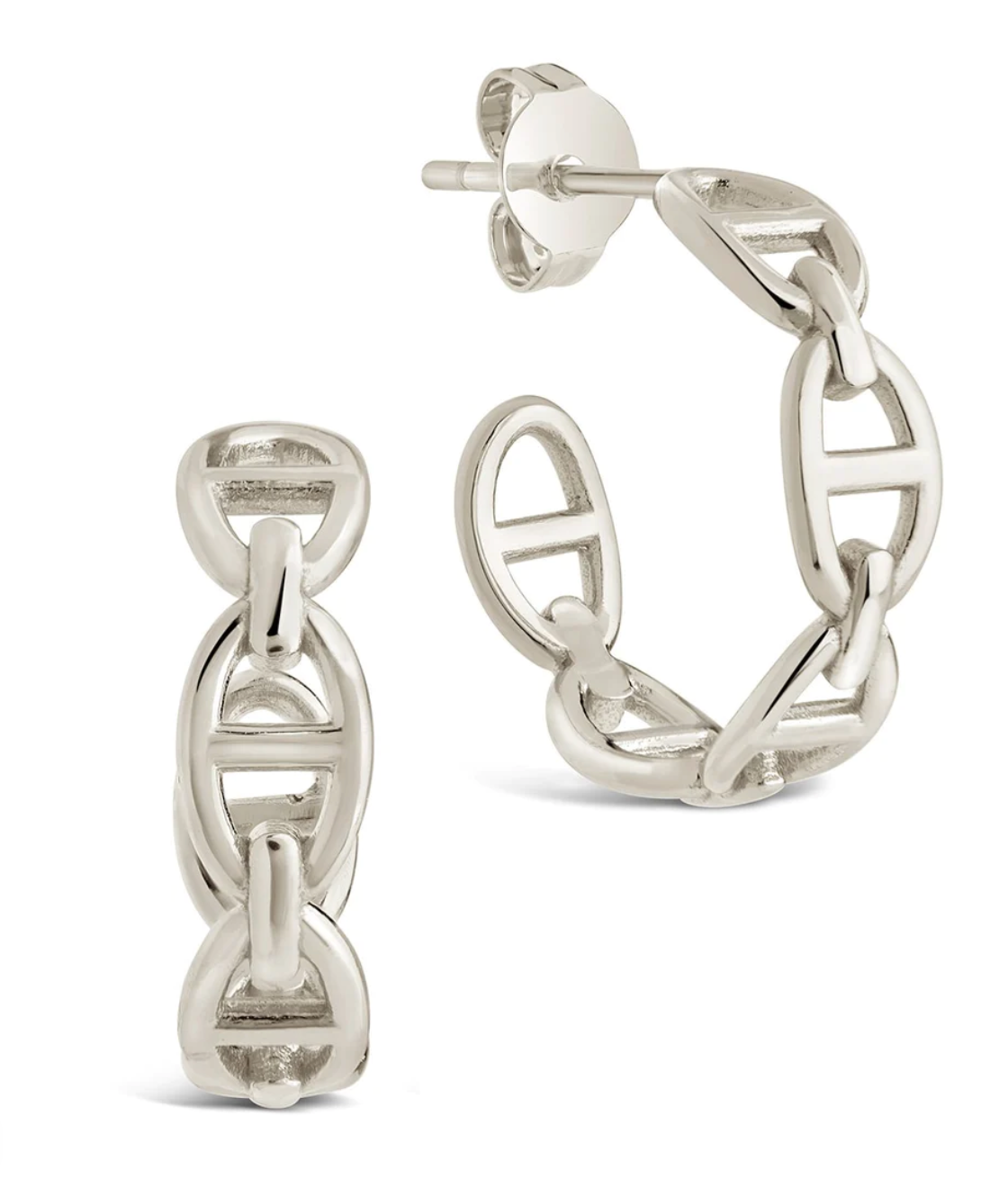Sterling Silver Anchor Chain Hoop Earrings