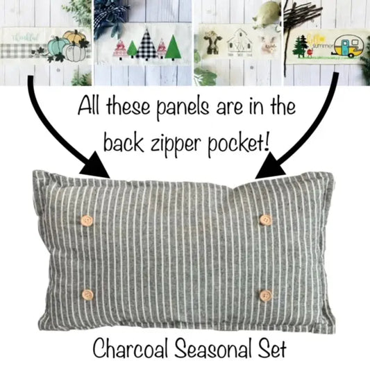 Seasonal Bundle Pillow Set: CHARCOAL/IVORY STRIPES (comes with foam insert and these 4 panels in back pocket)