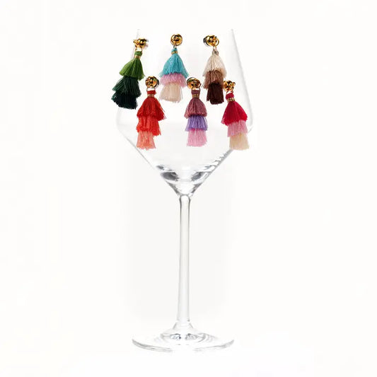 Tiered Tassel Cheers Wine Glass Charm, Set of 6