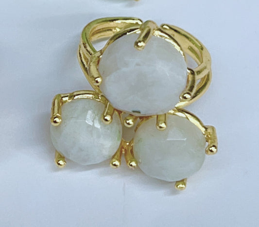 Adjustable triple white stone ring