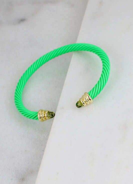 Windham Cable Cuff Bracelet with Accent Ends Lime Green