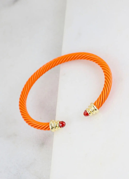 Windham Cable Cuff Bracelet with Accent Ends Orange
