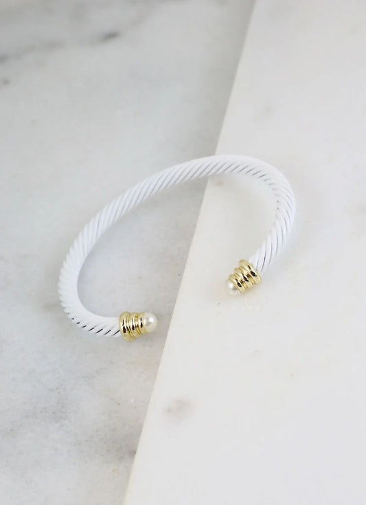 Windham Cable Cuff Bracelet with Accent Ends White