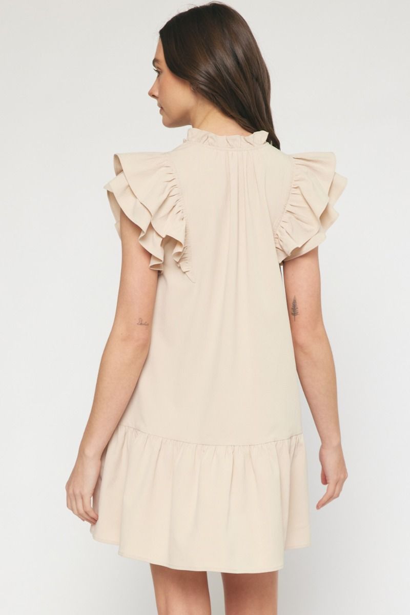 V-neck ruffle sleeve tiered mini dress
