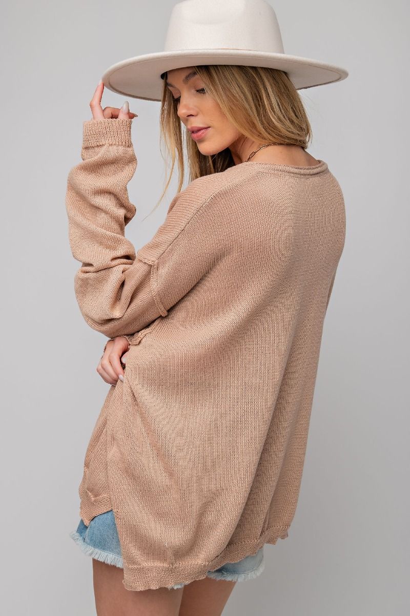 Knitted Solid Sweater in Light Mocha