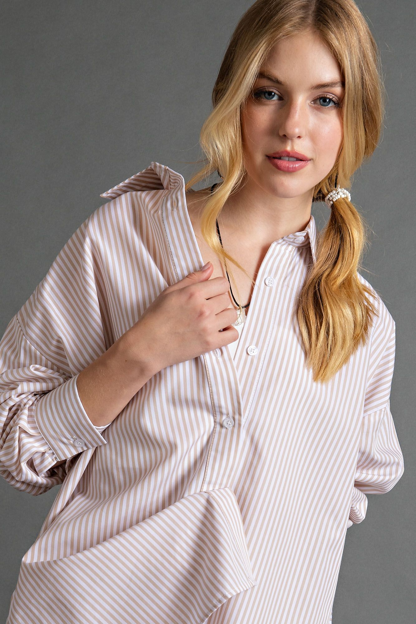 Striped Button-Down Cotton Voile Shirt in 3 Colors