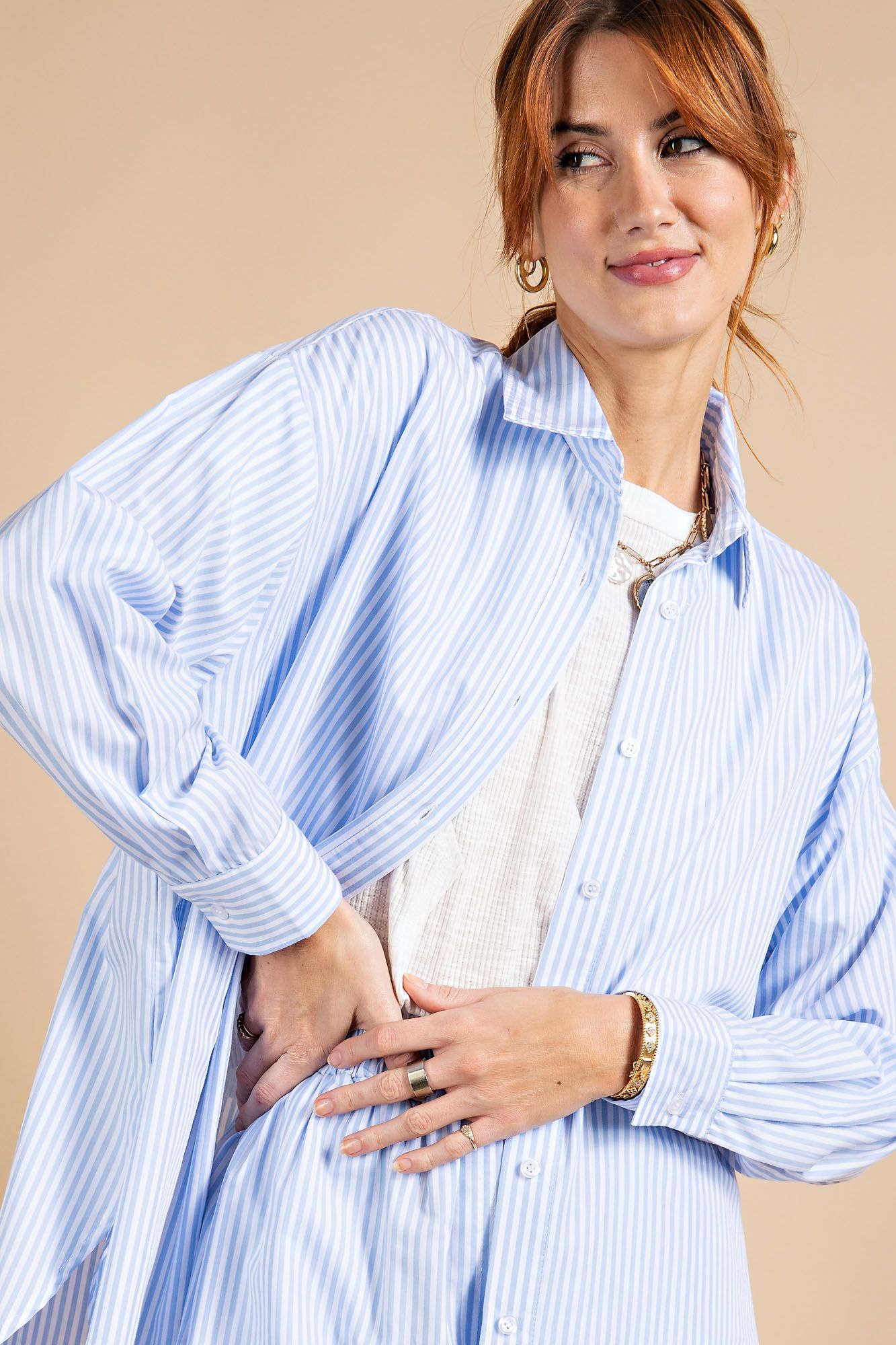 Striped Button-Down Cotton Voile Shirt in 3 Colors
