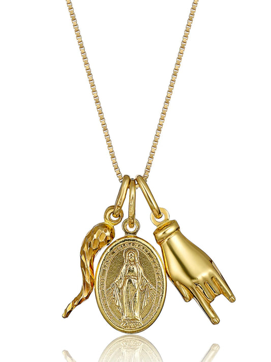 Roccella Cornicello, Saint and Hand Necklace