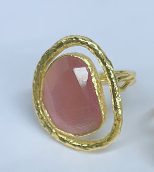 Adjustable Gold Ring with Pink Stone