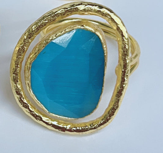 Gold adjustable ring with turquoise stone